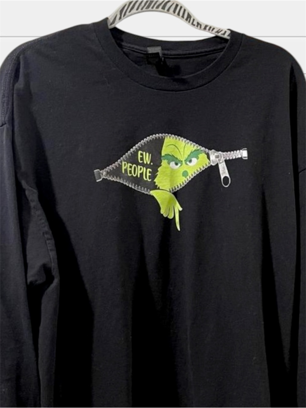Men's Black Long Sleeve Grinch Graphic Tee - Ew, People